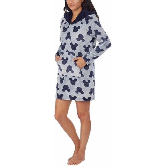 Disney Mickey‎ Fleece Lounge Hoodie Women Small Grey Pajamas PJs Plush Cozy Warm - Picture 4 of 16